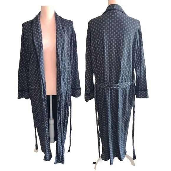 Victoria's Secret Vntg Black White Paisley Print Long Robe with Pockets Large - Picture 11 of 17